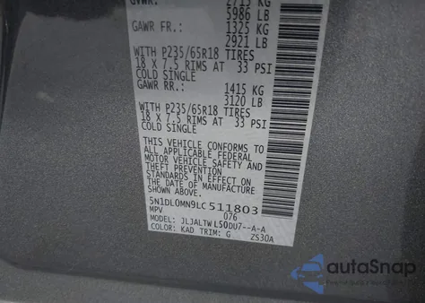 2020 Infiniti Qx60 Luxe из США, поврежденный, VIN 5N1DL0MN9LC511803